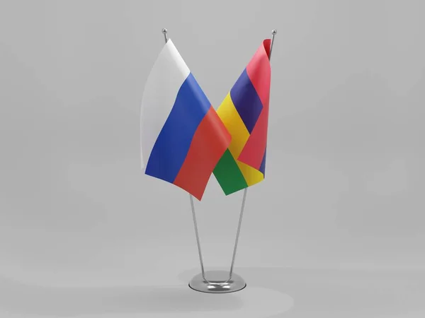 Mauritius Russia Bandiere Cooperazione Sfondo Bianco Render — Foto Stock