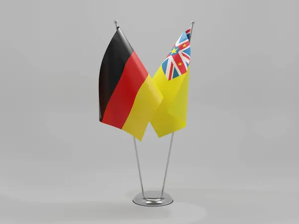 Niue Bandeiras Cooperação Alemanha Fundo Branco Render — Fotografia de Stock