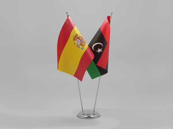 Libyen Spanien Kooperationsfahnen Weißer Hintergrund Render — Stockfoto