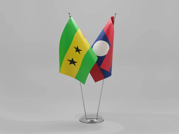 Laos Bandeiras Cooperação São Tomé Príncipe Fundo Branco Render — Fotografia de Stock