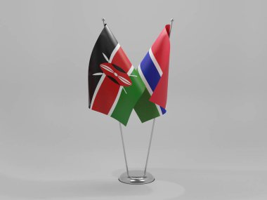 Gambiya - Kenya İşbirliği Bayrakları, Beyaz Arkaplan - 3D Render