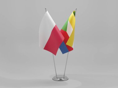 Komoros - Polonya İşbirliği Bayrakları, Beyaz Arkaplan - 3D Render