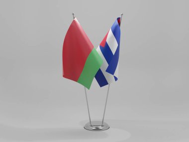 Küba - Belarus İşbirliği Bayrakları, Beyaz Arkaplan - 3D Render