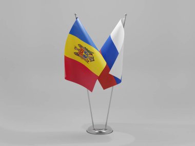 Rusya - Moldova İşbirliği Bayrakları, Beyaz Arkaplan - 3D Render