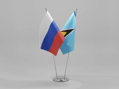 Saint Lucia - Rusya İşbirliği Bayrakları, Beyaz Arkaplan - 3D Render