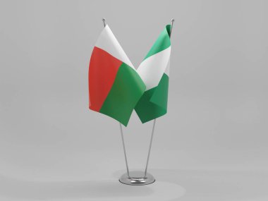 Nijerya - Madagaskar İşbirliği Bayrakları, Beyaz Arkaplan - 3D Render