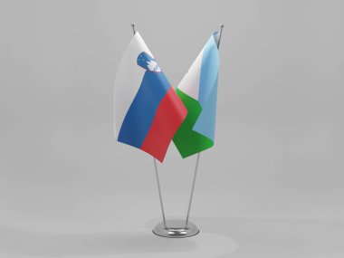 Cibuti - Slovenya İşbirliği Bayrakları, Beyaz Arkaplan - 3D Render