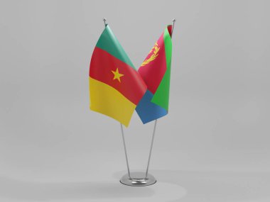 Eritre - Kamerun İşbirliği Bayrakları, Beyaz Arkaplan - 3D Render