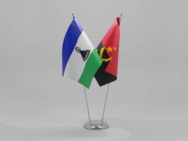 Angola - Lesotho İşbirliği Bayrakları, Beyaz Arkaplan - 3D Render