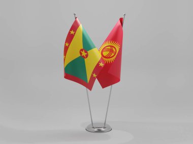 Kırgızistan - Grenada İşbirliği Bayrakları, Beyaz Arkaplan - 3D Renklendirme