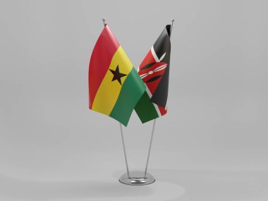 Kenya - Gana İşbirliği Bayrakları, Beyaz Arkaplan - 3D Render