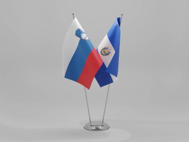 El Salvador - Slovenya İşbirliği Bayrakları, Beyaz Arkaplan - 3D Render