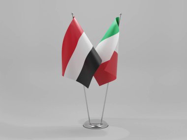 İtalya - Yemen İşbirliği Bayrakları, Beyaz Arkaplan - 3D Yapılandırma