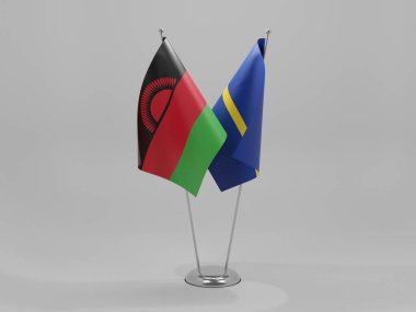 Nauru - Malavi İşbirliği Bayrakları, Beyaz Arkaplan - 3D Render