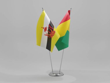 Gine - Brunei İşbirliği Bayrakları, Beyaz Arkaplan - 3D Render