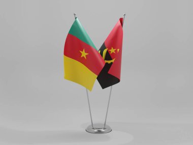 Angola - Kamerun İşbirliği Bayrakları, Beyaz Arkaplan - 3D Render