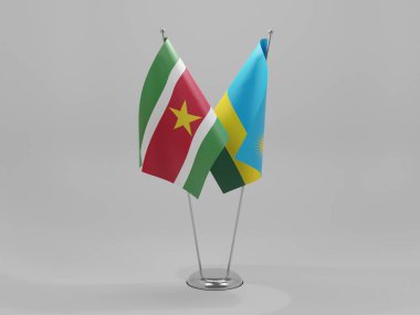 Ruanda - Surinam Cooperation Flags, Beyaz Arkaplan - 3D Render