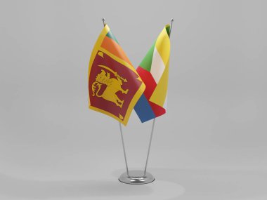 Komoros - Sri Lanka İşbirliği Bayrakları, Beyaz Arkaplan - 3D Render