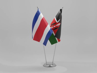 Kenya - Kosta Rika İşbirliği Bayrakları, Beyaz Arkaplan - 3D Render