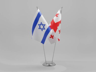 Gürcistan - İsrail İşbirliği Bayrakları, Beyaz Arkaplan - 3D Hazırlama