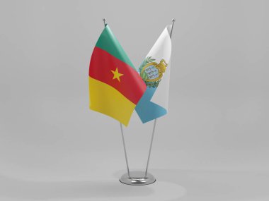 San Marino - Kamerun İşbirliği Bayrakları, Beyaz Arkaplan - 3D Render