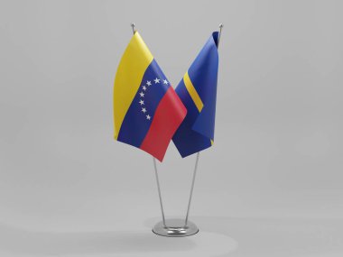 Nauru - Venezuela İşbirliği Bayrakları, Beyaz Arkaplan - 3D Render