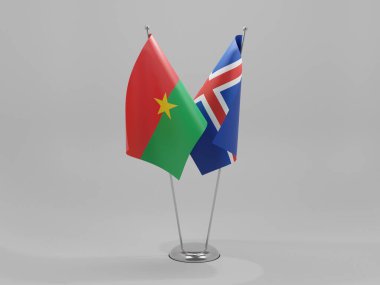 İzlanda - Burkina Faso İşbirliği Bayrakları, Beyaz Arkaplan - 3D Render