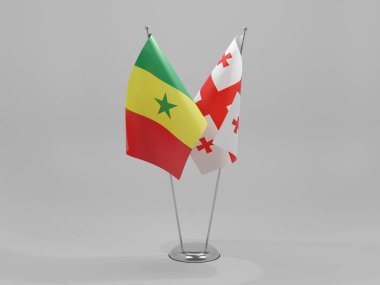 Gürcistan - Senegal İşbirliği Bayrakları, Beyaz Arkaplan - 3D Render