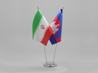 Kamboçya - İran İşbirliği Bayrakları, Beyaz Arkaplan - 3D Render