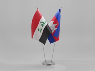 Kamboçya - Irak İşbirliği Bayrakları, Beyaz Arkaplan - 3D Yapılandırma