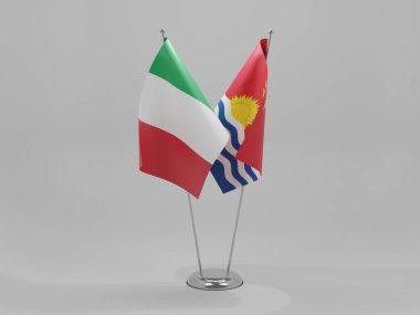 Kiribati - İtalya İşbirliği Bayrakları, Beyaz Arkaplan - 3D Render