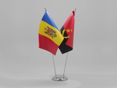 Angola - Moldova İşbirliği Bayrakları, Beyaz Arkaplan - 3D Render
