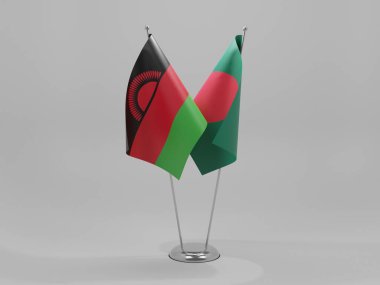 Bangladeş - Malavi İşbirliği Bayrakları, Beyaz Arkaplan - 3D Render