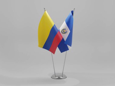 El Salvador - Kolombiya İşbirliği Bayrakları, Beyaz Arkaplan - 3D Render