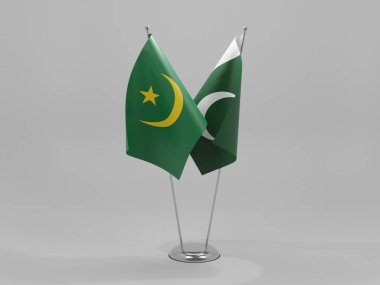 Pakistan - Moritanya İşbirliği Bayrakları, Beyaz Arkaplan - 3D Render