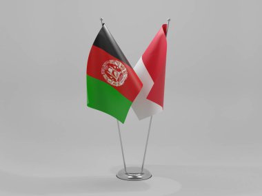 Endonezya - Afganistan İşbirliği Bayrakları, Beyaz Arkaplan - 3D Render