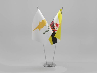 Brunei - Kıbrıs İşbirliği Bayrakları, Beyaz Arkaplan - 3D Hazırlama