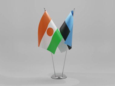 Estonya - Nijer İşbirliği Bayrakları, Beyaz Arkaplan - 3D Render