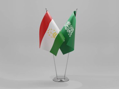 Suudi Arabistan - Tacikistan İşbirliği Bayrakları, Beyaz Arkaplan - 3D Yapılandırma