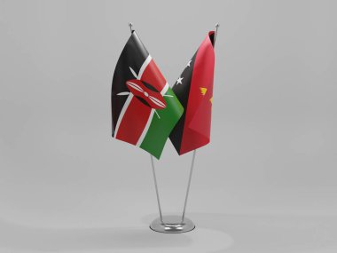 Papua Yeni Gine - Kenya İşbirliği Bayrakları, Beyaz Arkaplan - 3D Render