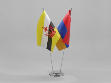 Ermenistan - Brunei İşbirliği Bayrakları, Beyaz Arkaplan - 3D Render