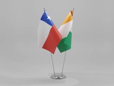 Cote D Ivoire - Şili İşbirliği Bayrakları, Beyaz Arkaplan - 3D Render
