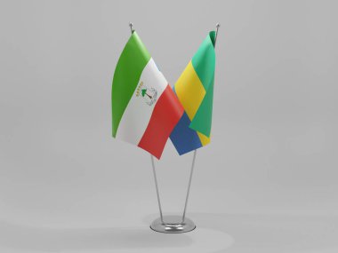 Gabon - Ekvator Ginesi İşbirliği Bayrakları, Beyaz Arkaplan - 3D Yapılandırma