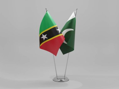 Pakistan - Saint Kitts ve Nevis İşbirliği Bayrakları, Beyaz Arkaplan - 3D Render