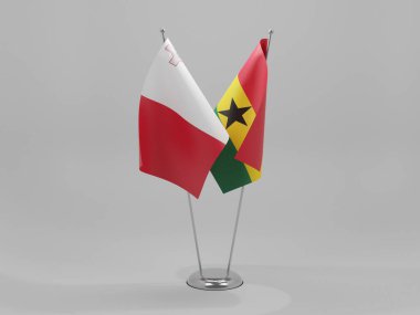 Gana - Malta İşbirliği Bayrakları, Beyaz Arkaplan - 3D Render
