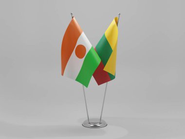 Litvanya - Nijer İşbirliği Bayrakları, Beyaz Arkaplan - 3D Render