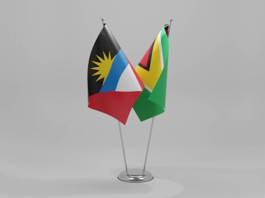 Guyana - Antigua ve Barbuda İşbirliği Bayrakları, Beyaz Arkaplan - 3D Render