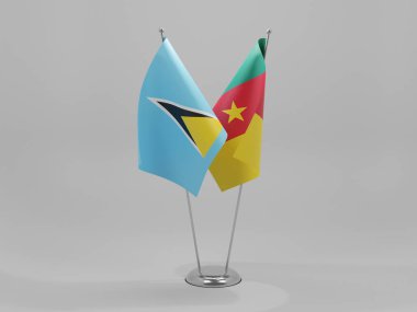 Kamerun - Saint Lucia İşbirliği Bayrakları, Beyaz Arkaplan - 3D Render