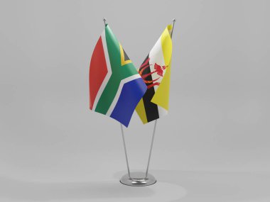 Brunei - Güney Afrika İşbirliği Bayrakları, Beyaz Arkaplan - 3D Render