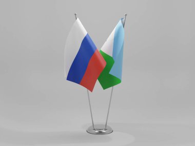 Cibuti - Rusya İşbirliği Bayrakları, Beyaz Arkaplan - 3D Render